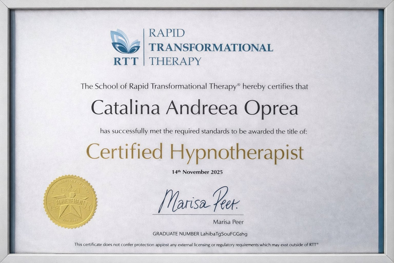 Certified Hypnotherapist — The School of Rapid Transformational Therapy