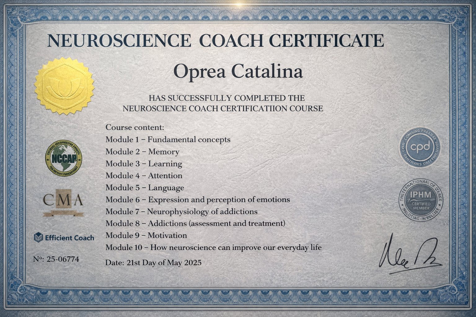 Neuroscience Coach Certificate — CMA accredited course