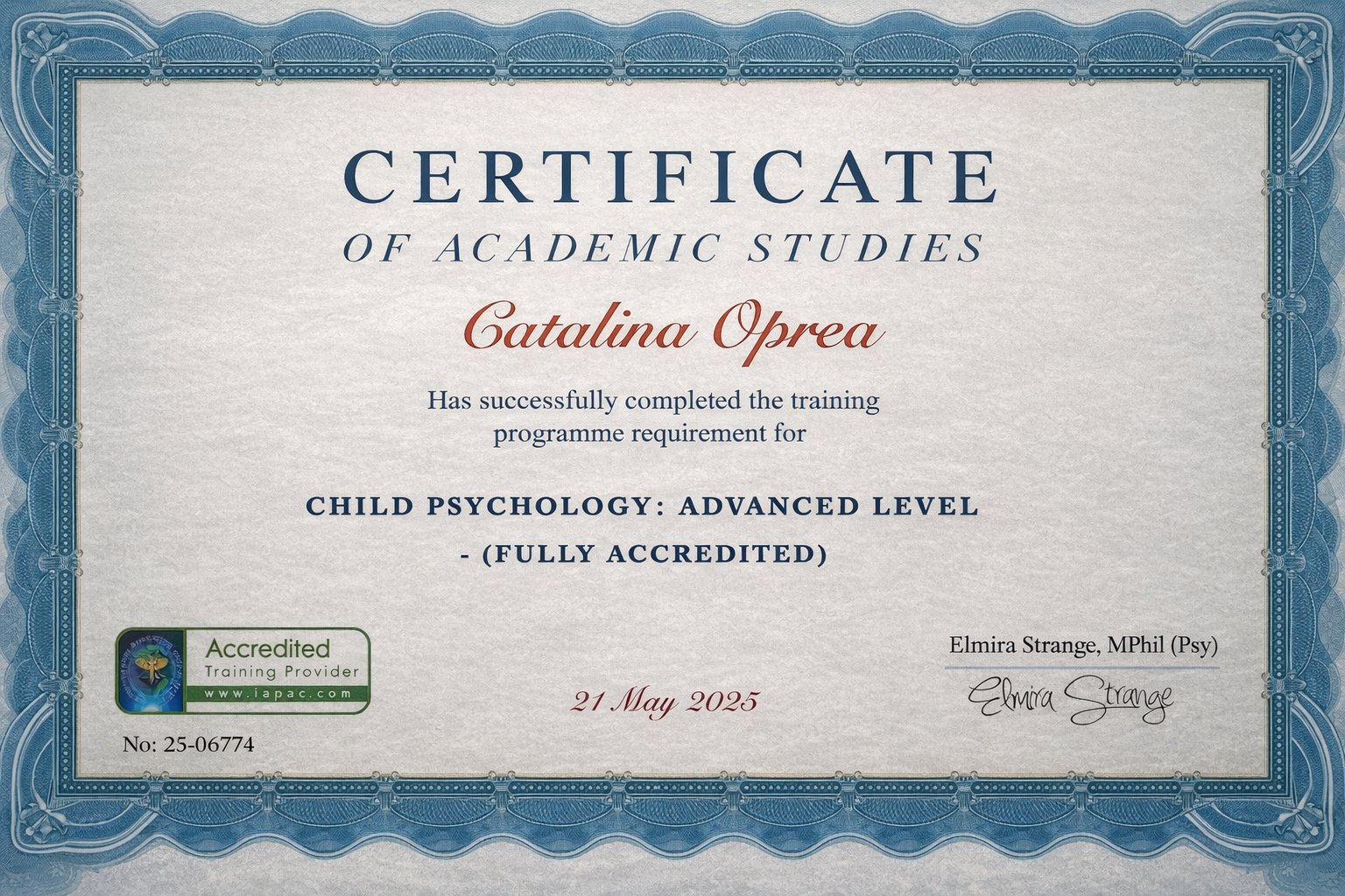 Child Psychology: Advanced Level — Certificate of Academic Studies
