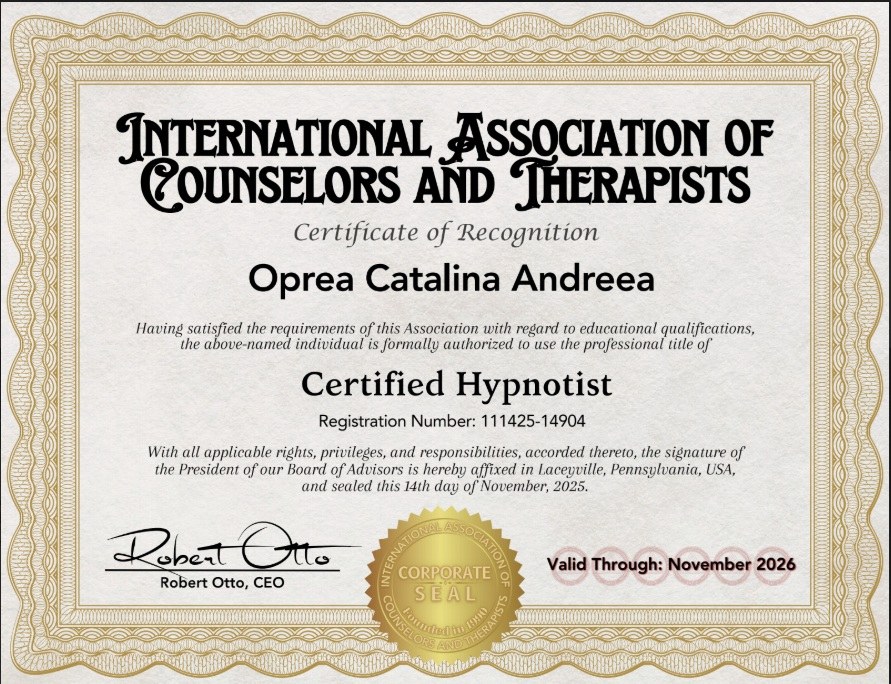 Certified Hypnotist — Certificate of Recognition — International Association of Counselors & Therapists