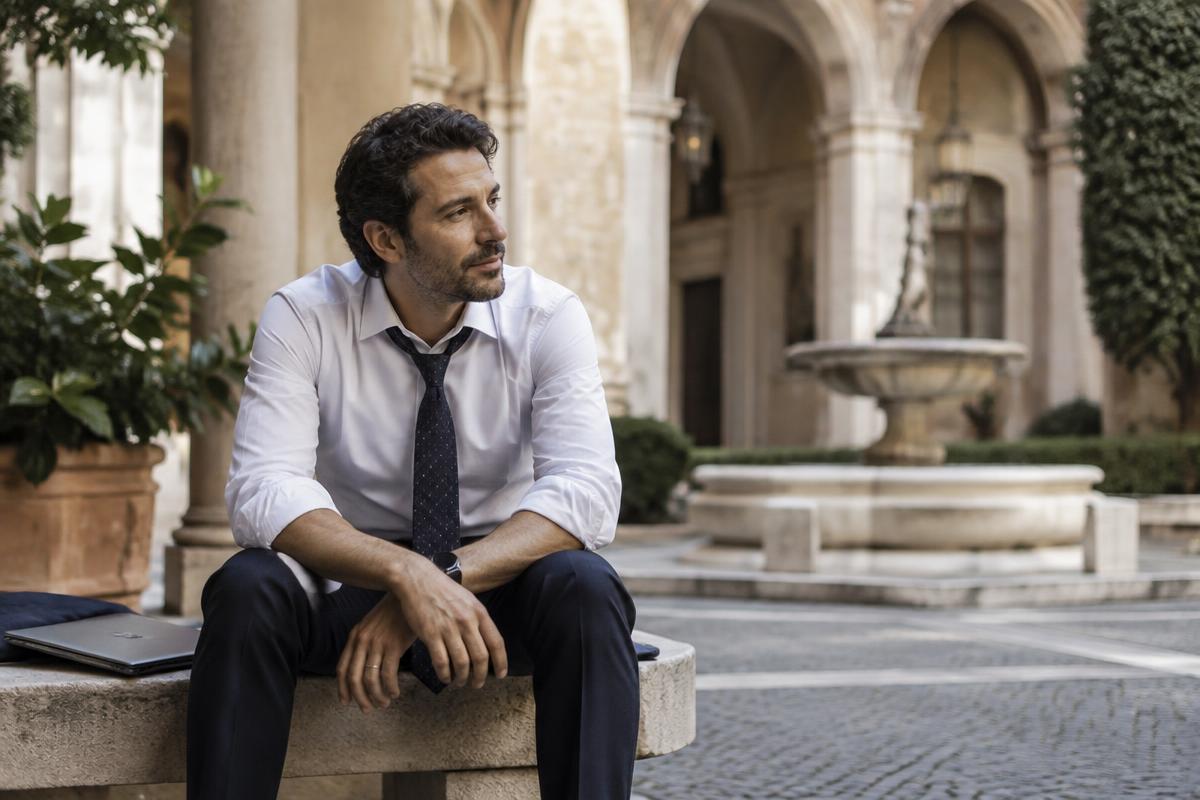 Quiet Roman colonnade used for burnout recovery coaching education